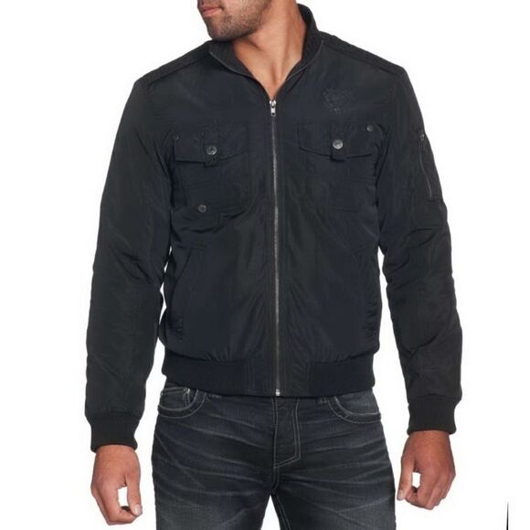 Affliction Mens Black lined Bomber Skull Moto Jacket Live Fast Sz XL - Picture 1 of 10